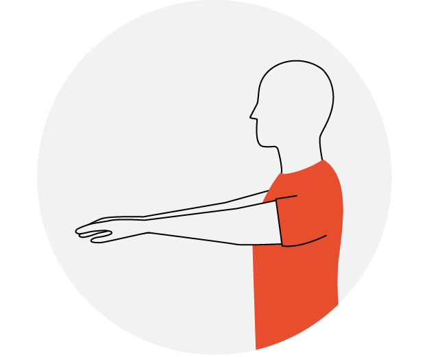Woman doing overhead arm pull stretch to alleviate tech neck and hunched posture.
