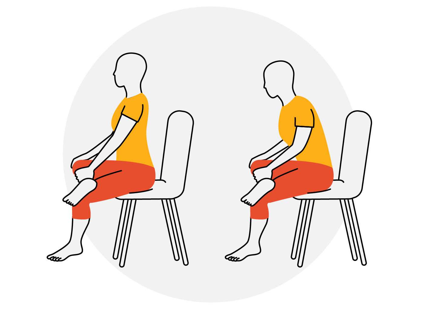 Person sitting in chair doing hip opener stretch.