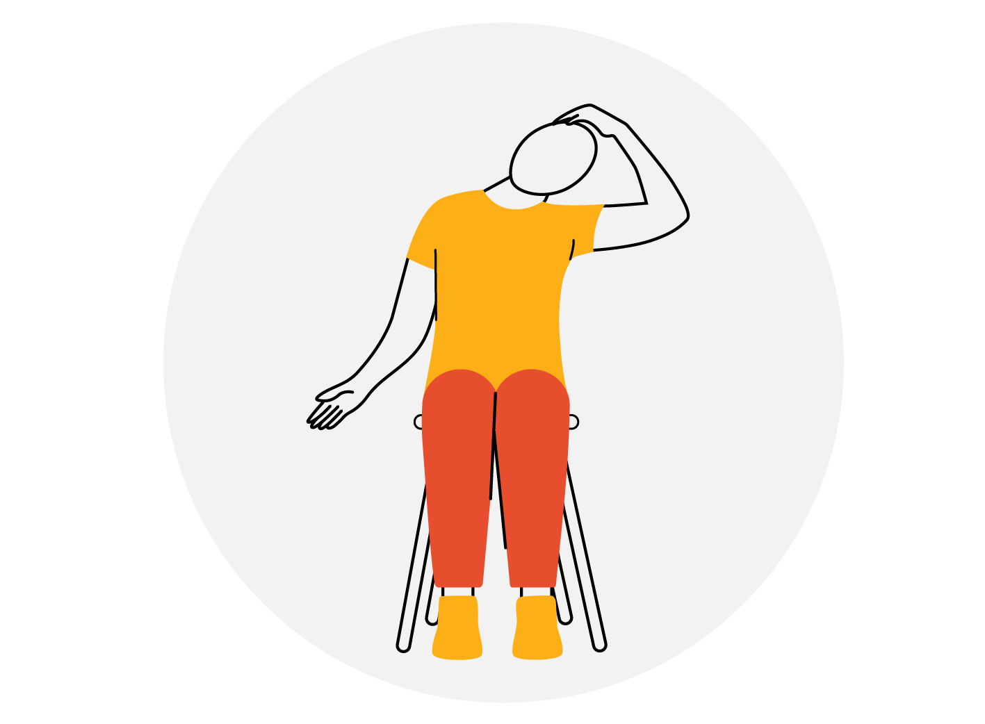 Person sitting in chair, stretching neck to side