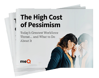 Stacked booklet illustrating the high cost of pessimism in the volatile, uncertain workplace