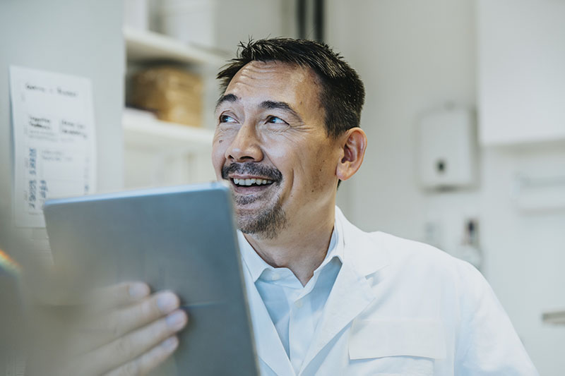 Lab technicians and other frontline staff may use mobile devices to access well-being resources